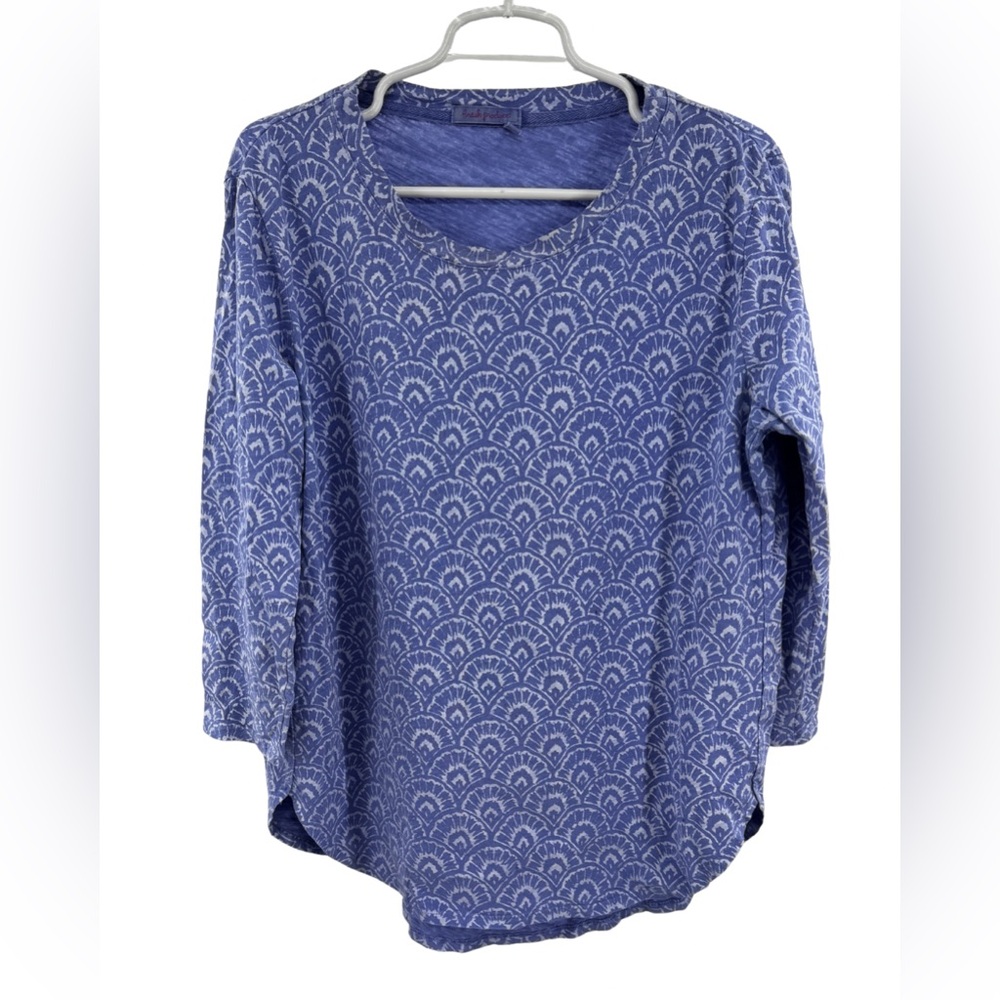 Fresh Produce Blue Textured Fabric 3/4 sleeve tunic shells cotton casual L